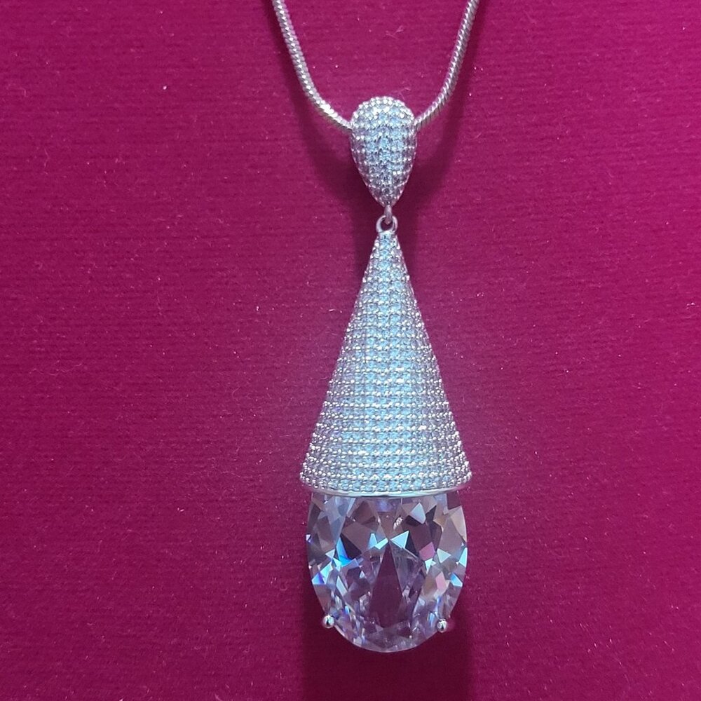 Park Lane Silver Tone Glass Pendant Long Necklace